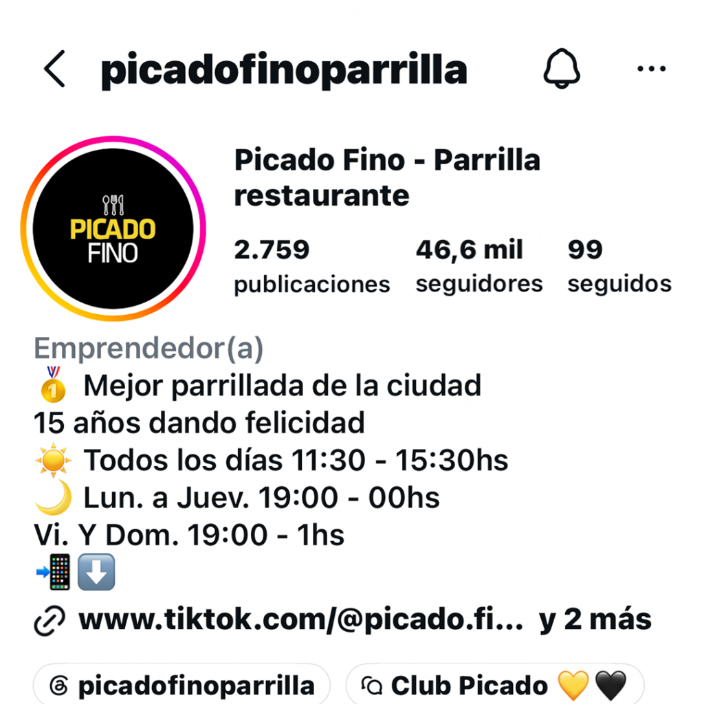 Captura de Instagram — @picadofinoparrilla